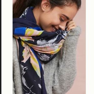 Anthropologie Embroidered Navy Scarf NWT